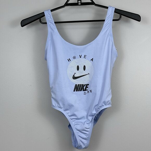 Nike Have a Nike Day Women's Small U Back One Piece Swimsuit Blue Happy Face - Picture 1 of 7